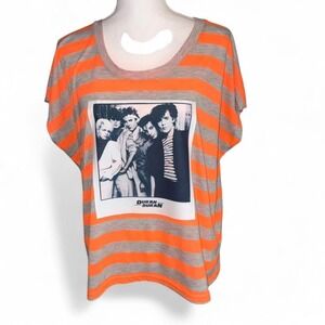 Duran Duran Upcycled 80s Band T-Shirt Neon Orange/Gray Stripes Ladies M‎